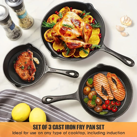 Cast Iron Skillet Set: 6"/8"/10" Diameter, 3 Pieces